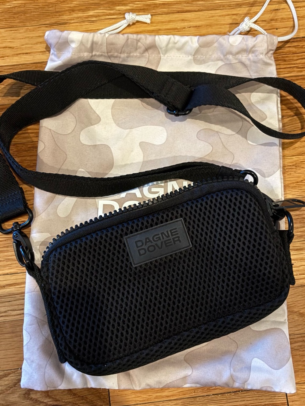 Dagne Dover Black Mesh Belt Sling Bag
